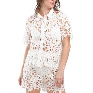 COLORBROOK White Lace Collared Swim Cover-up Top